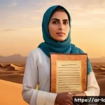 샤노아르 성격 및 역할 - A portrait of Shanwar as a strong, decisive Middle Eastern woman in traditional yet modern attire, s...