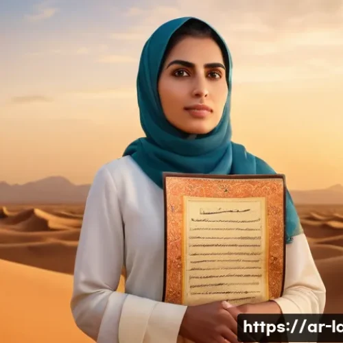샤노아르 성격 및 역할 - A portrait of Shanwar as a strong, decisive Middle Eastern woman in traditional yet modern attire, s...