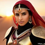 샤노아르 코스프레 액세서리 - A detailed cosplay portrait of an Arab female warrior character wearing intricately designed golden ...