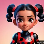 레이디버그 제작 비하인드 스토리 - A vibrant character design sketch of a young female superhero inspired by Ladybug, wearing a detaile...